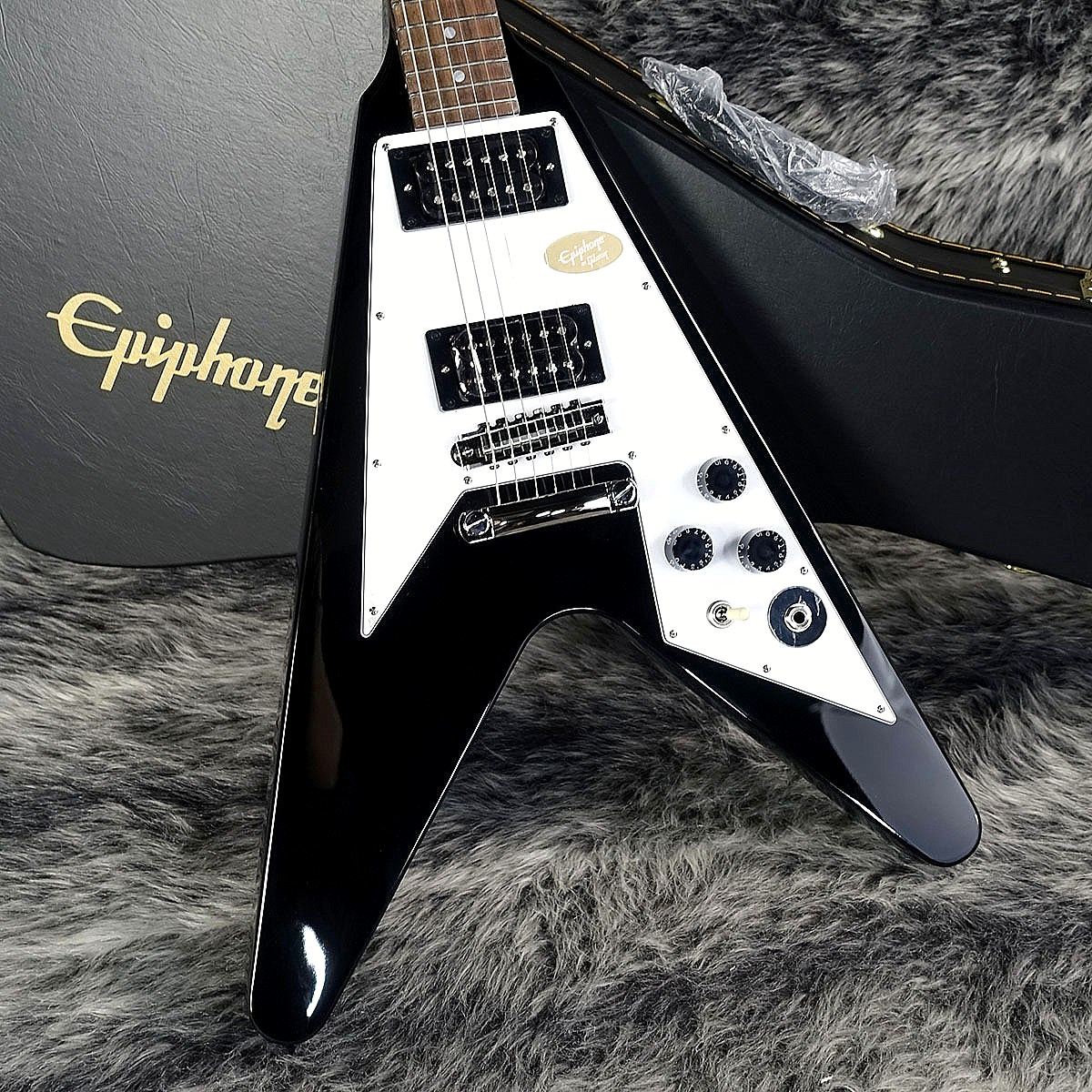 Epiphone Inspired by Gibson Kirk Hammett 1979 Flying V Ebony w/Hard Case New