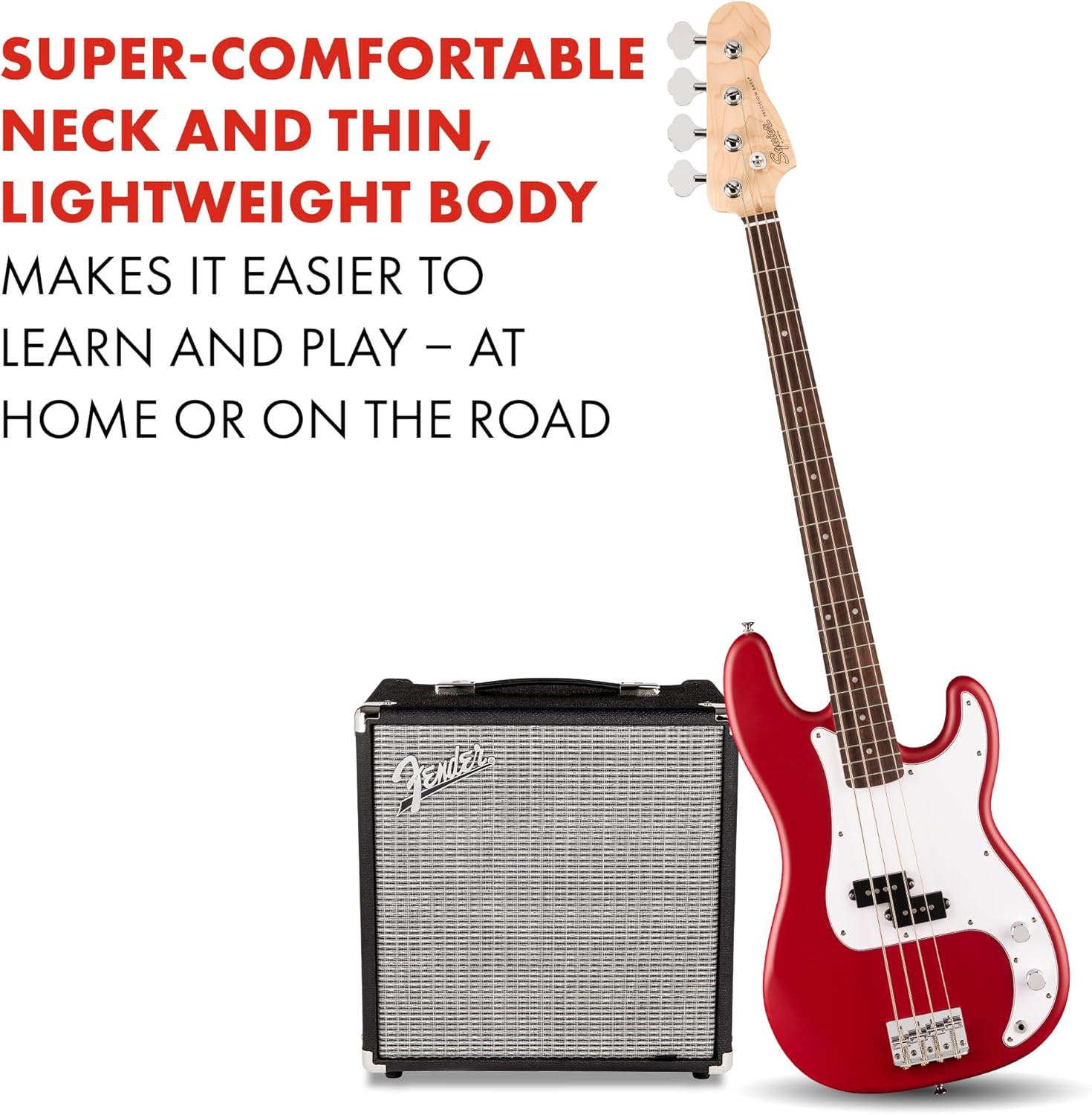 Squier Debut Precision Bass Guitar Fender Beginner Dakota Red Matte Finish