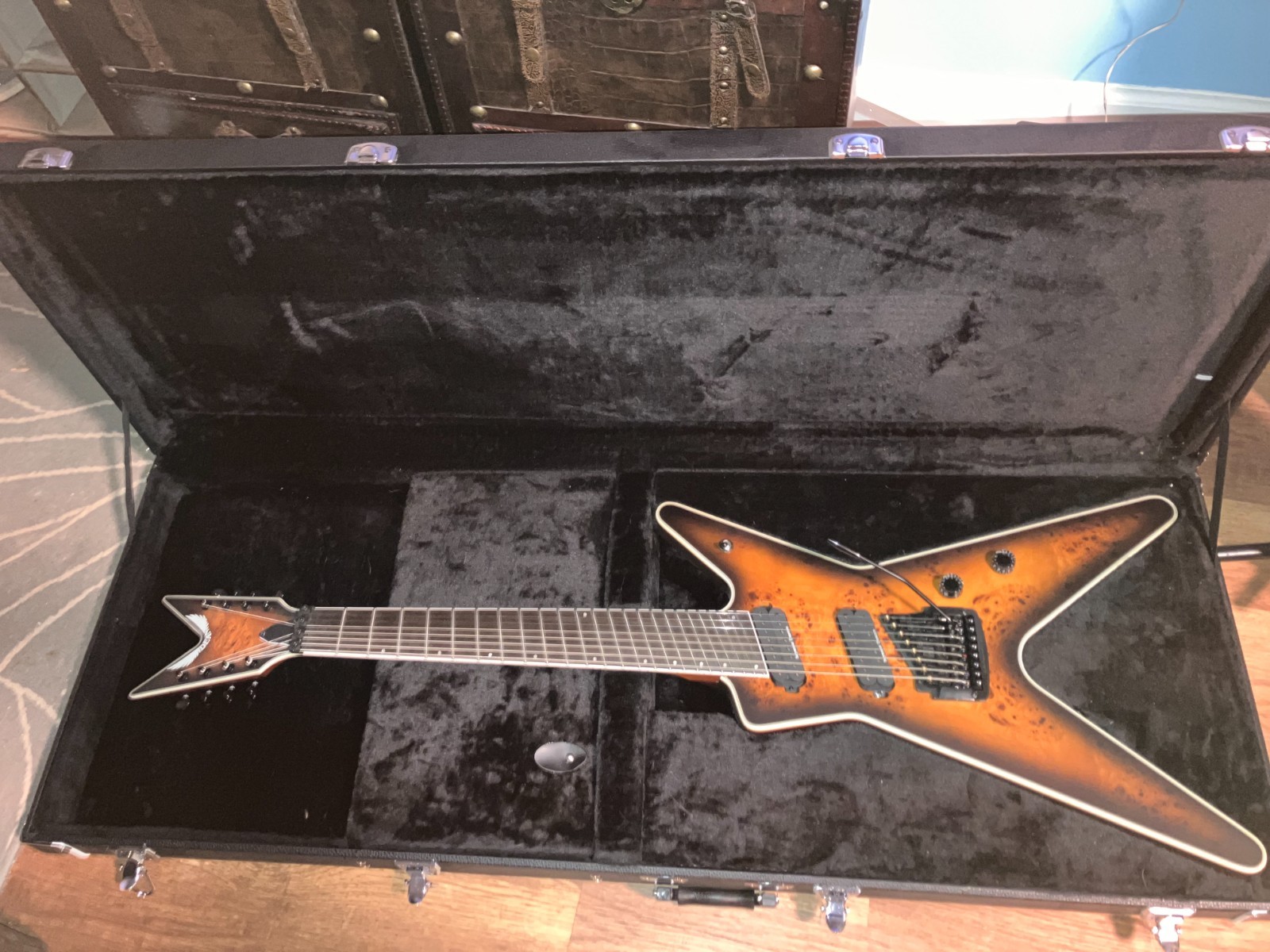 Dean Exile 8 String Multiscale Guitar with Kahler Tremolo and HSC. Brand New.