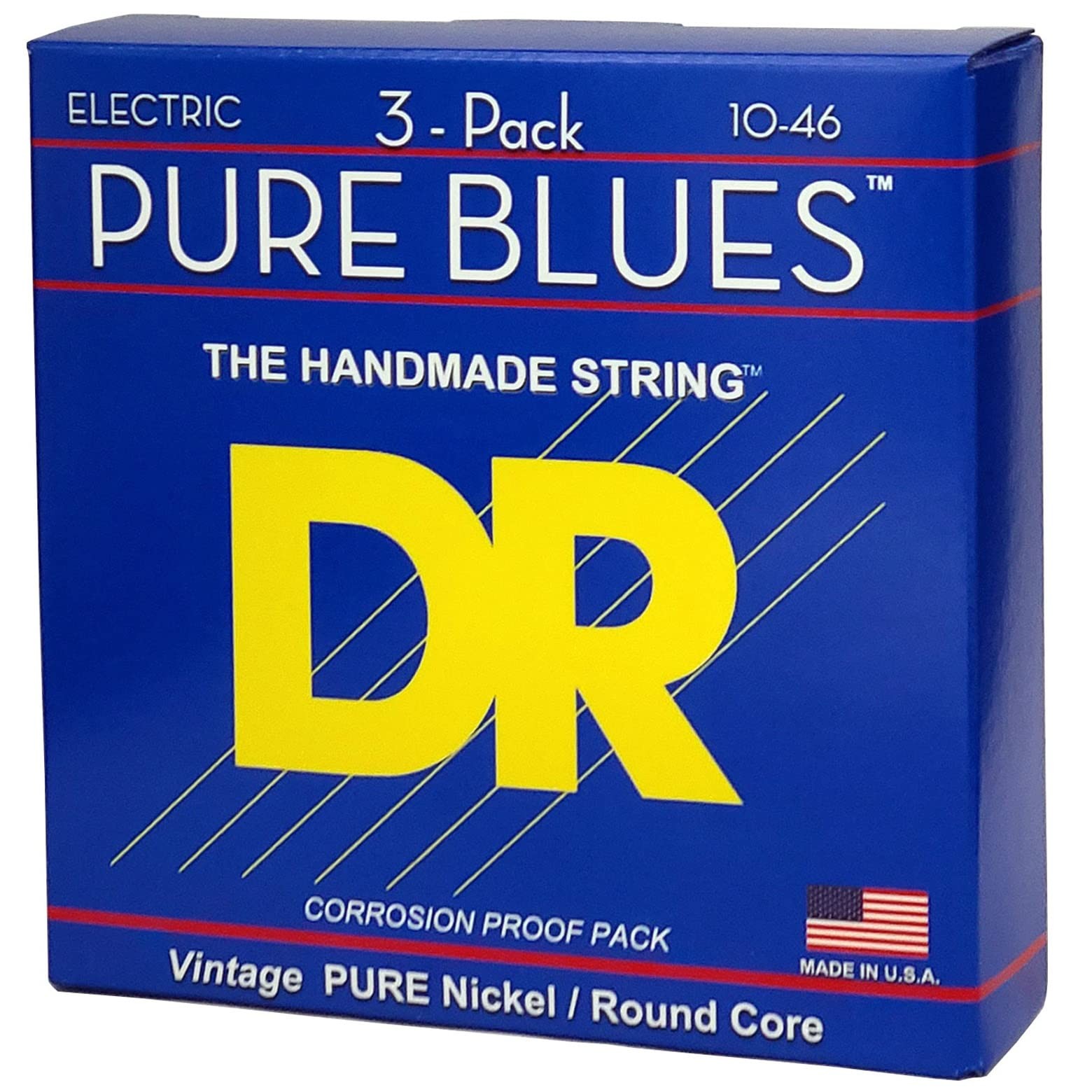 DR Strings Pure Blues Pure Nickel Electric Guitar Strings, Medium 10-46, 3-Pa…