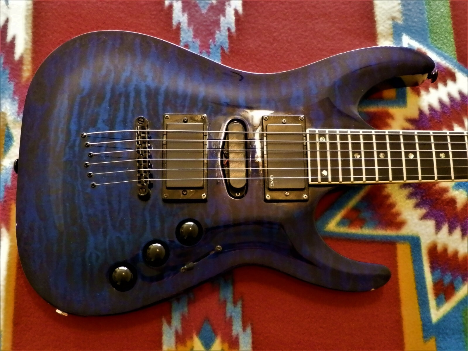 Agile Baritone Electric Guitar 3500 Ebony fretboard EMG 85 Blue flame Rare Metal