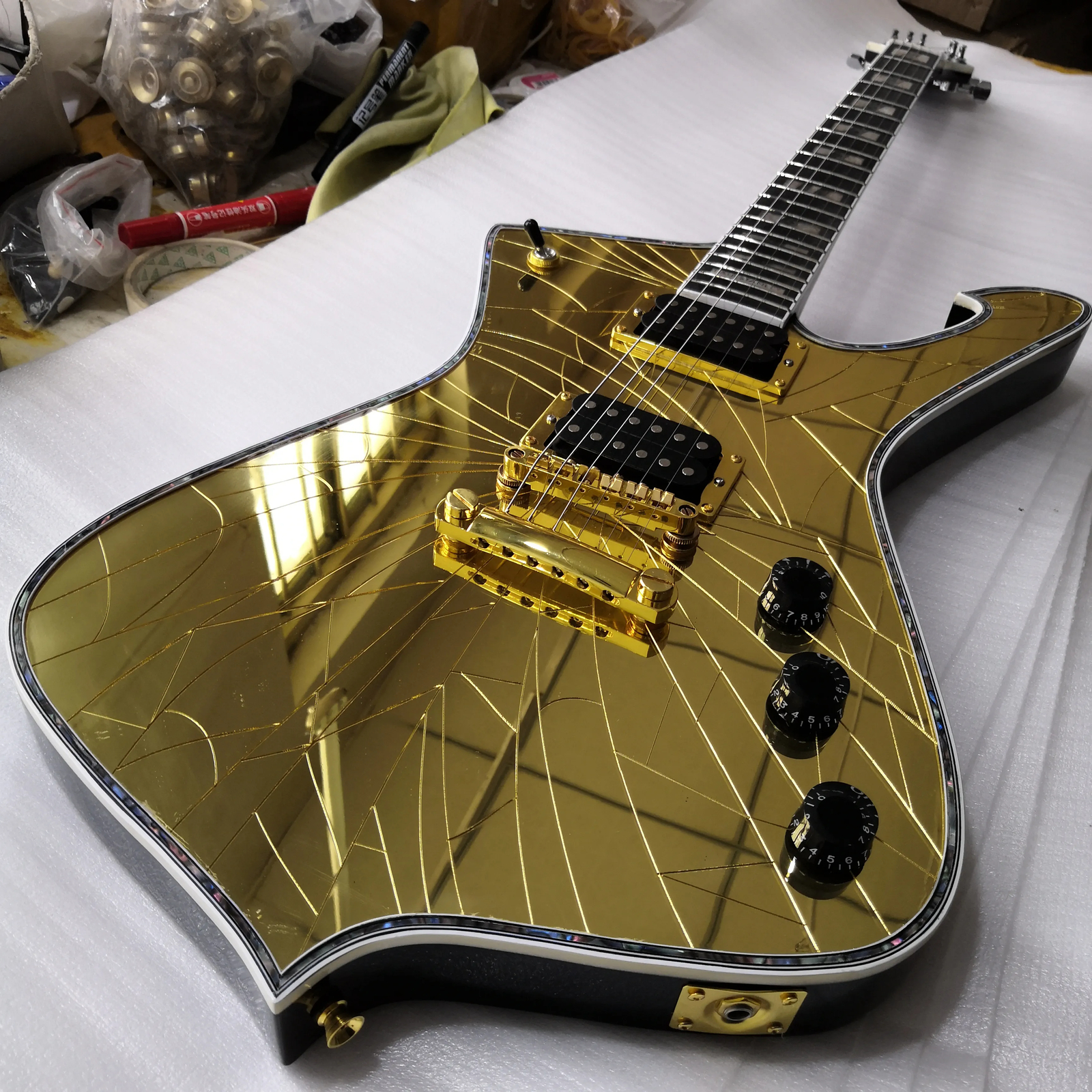 Shop Gold Cracked Mirror Electric Guitar Abalone Body Binding&Pearl Inlay