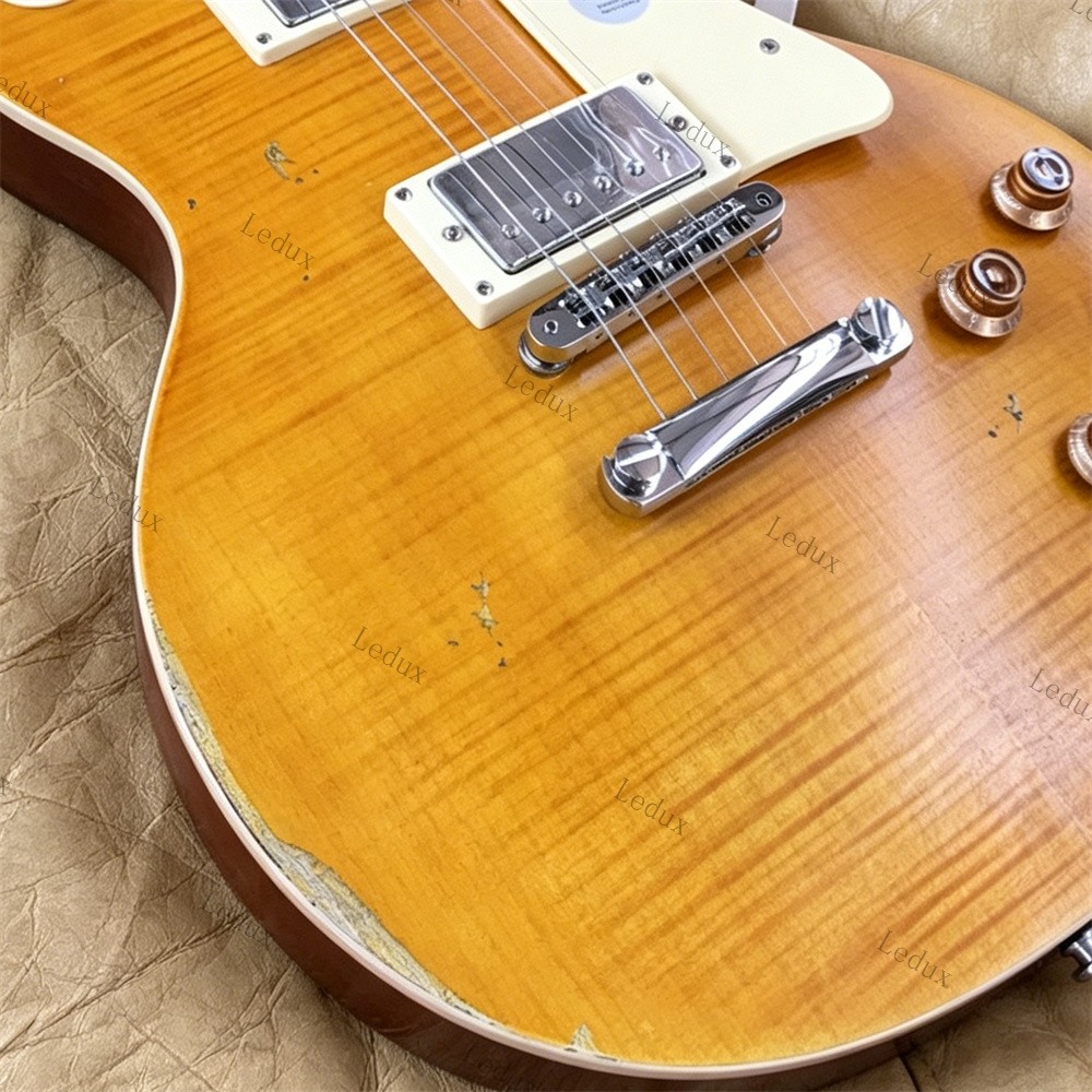 Solid Electric Guitar Adge Flamed Maple Top Veneer Bone Nut Yellow Unbranded