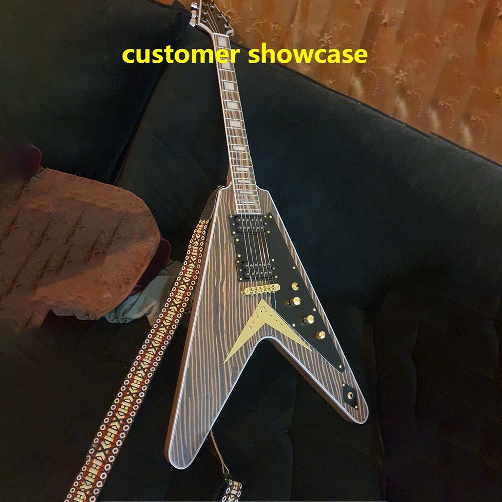 Bone Nuts DIY Electric Guitar Kits Set In V shape Bridges Zebrawood Free Ship