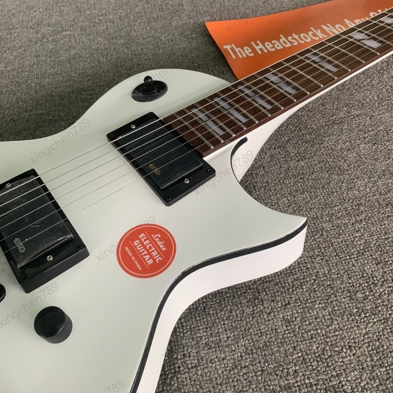 Hard Rock Electric Guitar Glossy White H-H Active Pickups Stainless Rounded Fret