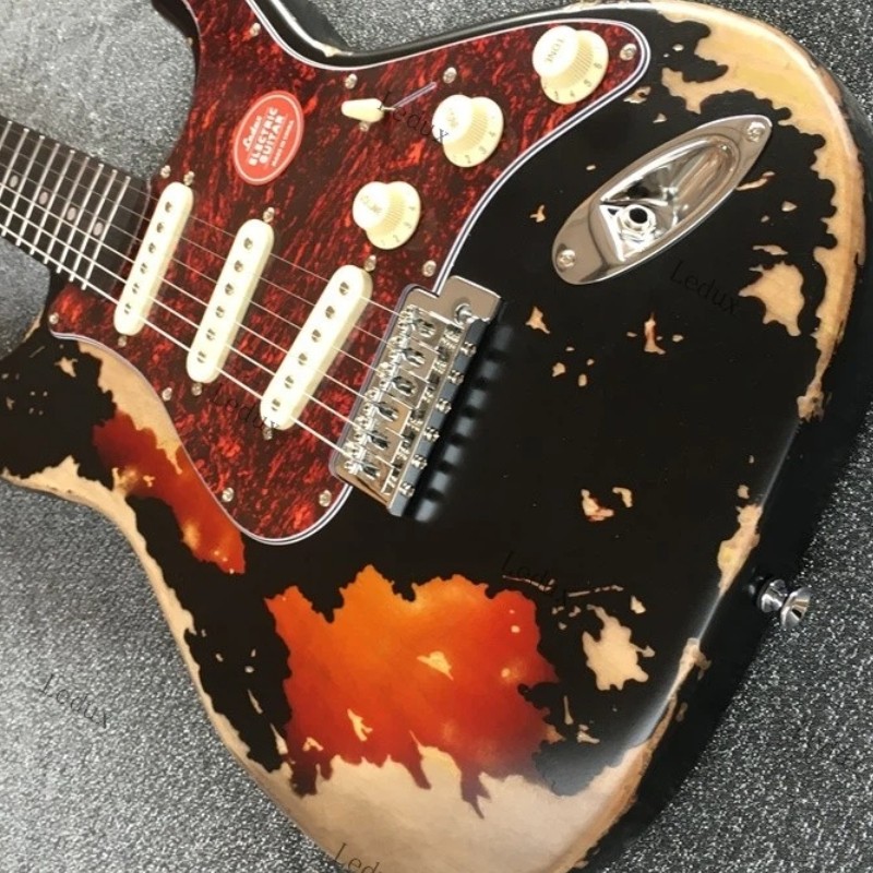 Ledux Solid Electric Guitar Stainless Rounded Fret Edge Black over Sunburst