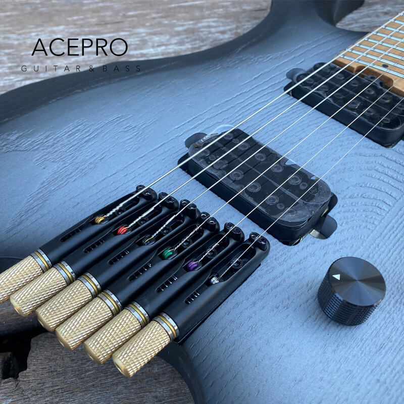 Gray Burst Headless Electric Guitar Jumbo Stainless Steel Frets Roast Maple Neck