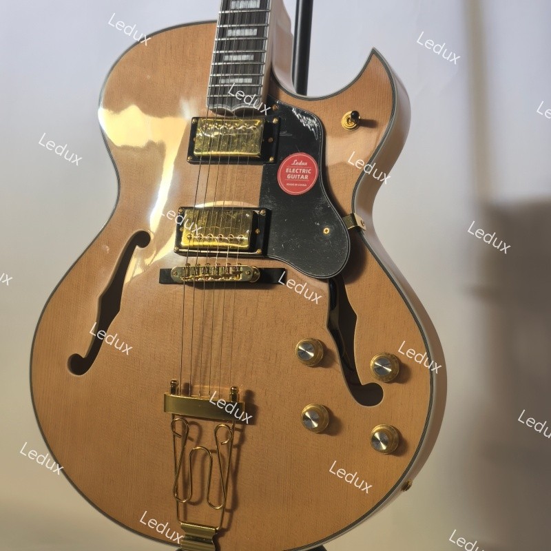 Custom Hollow Body Electric Guitar Bone Nut Archtop Soundboard Gold Fastshipping