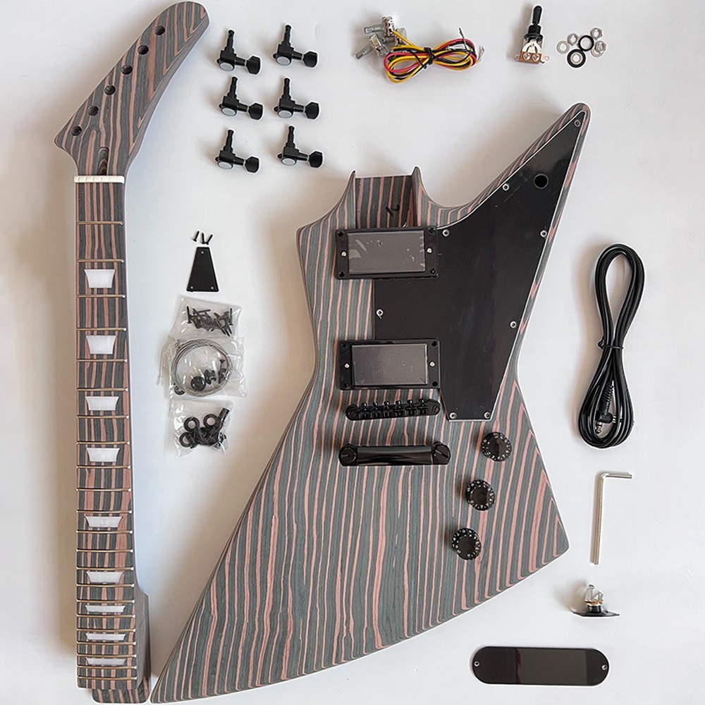 DIY Electric Guitar Kits 22 Frets Set In Zebrawood Bone Nuts Free Shipping
