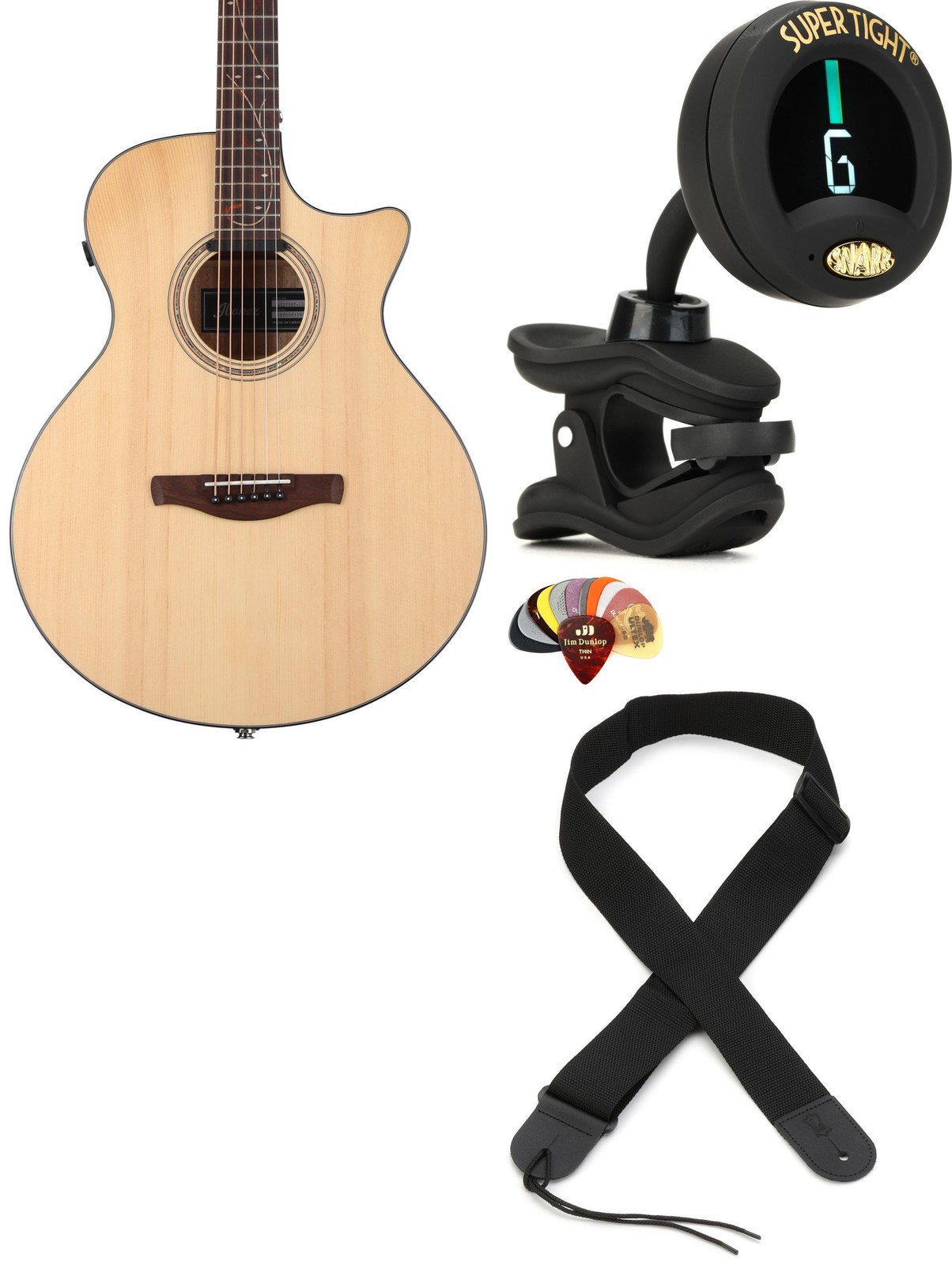 Ibanez AE275BTLGS + Snark ST-8 + Dunlop PVP101 + Levy’s M8POLYA-BLK Value B
