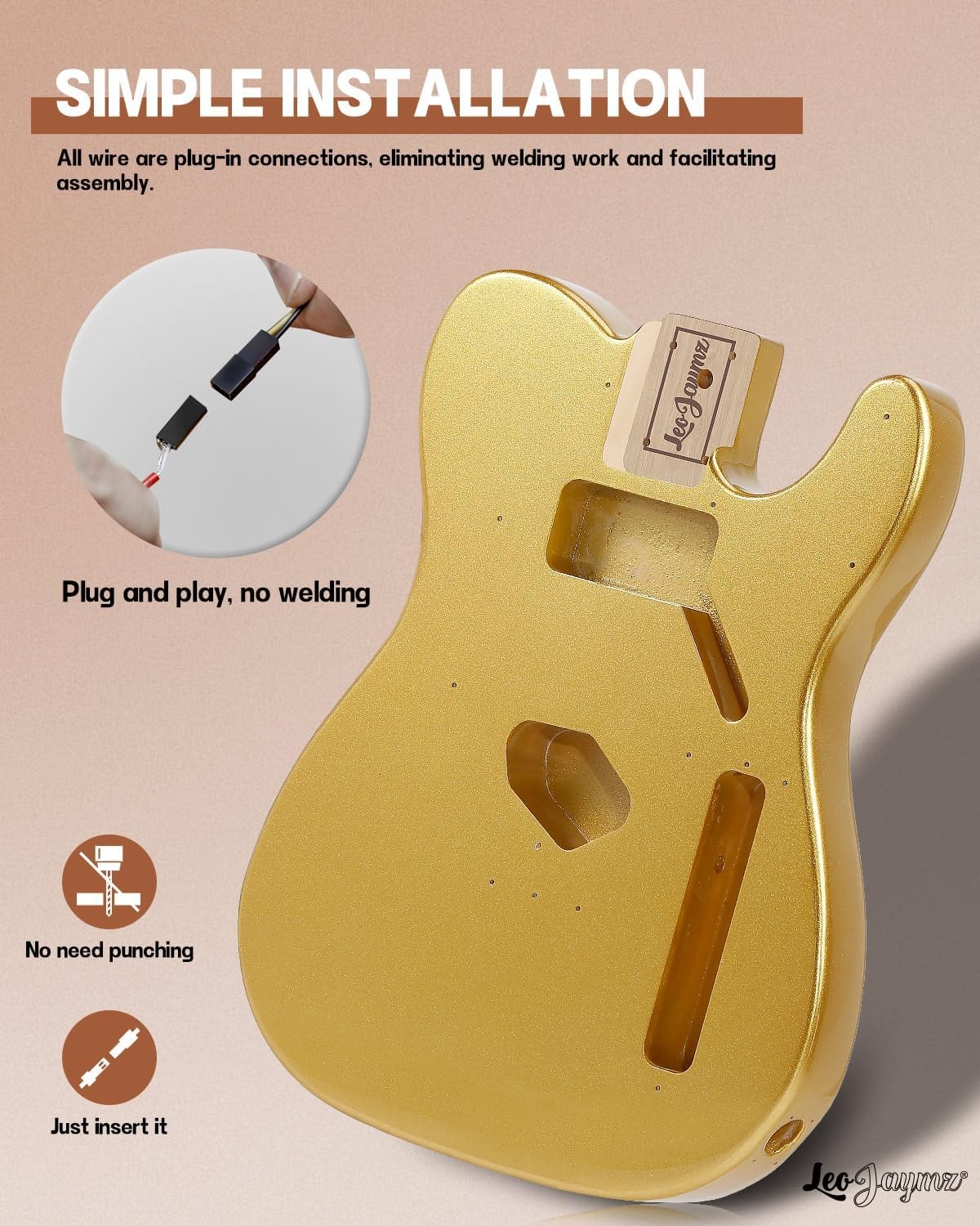 DIY Tele Style Electric Guitar Kit GOLD Mahogany Body,Maple Neck, Incl Parts!