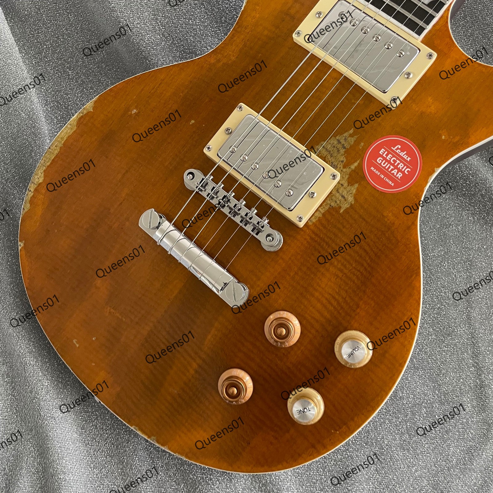 Vintage Aged Electric Guitar Flame Maple Top Veneer Bone Nut Yellow Brown