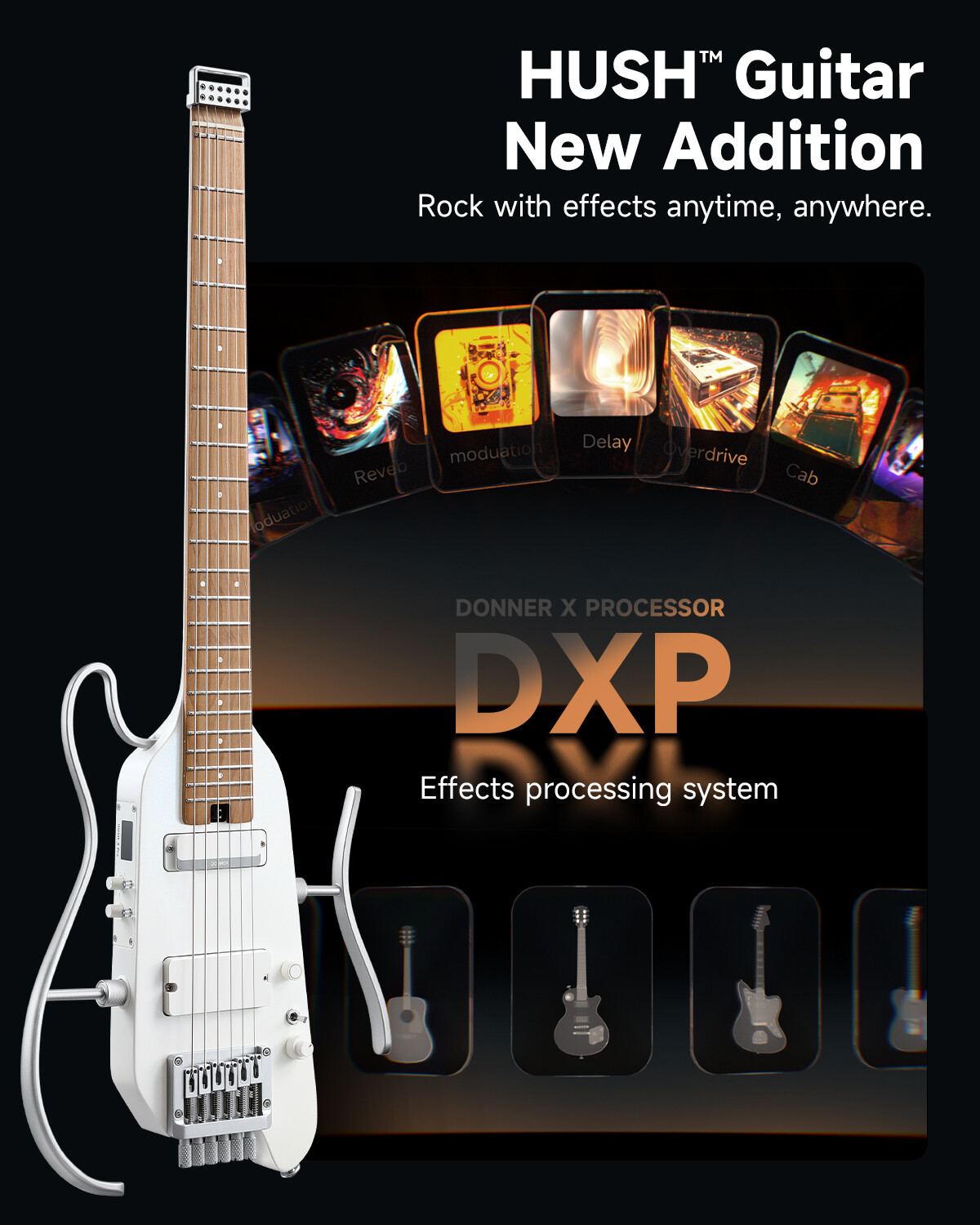 Donner HUSH™ X PRO Electric Guitar With Accessories Headless Guitarra Electrica
