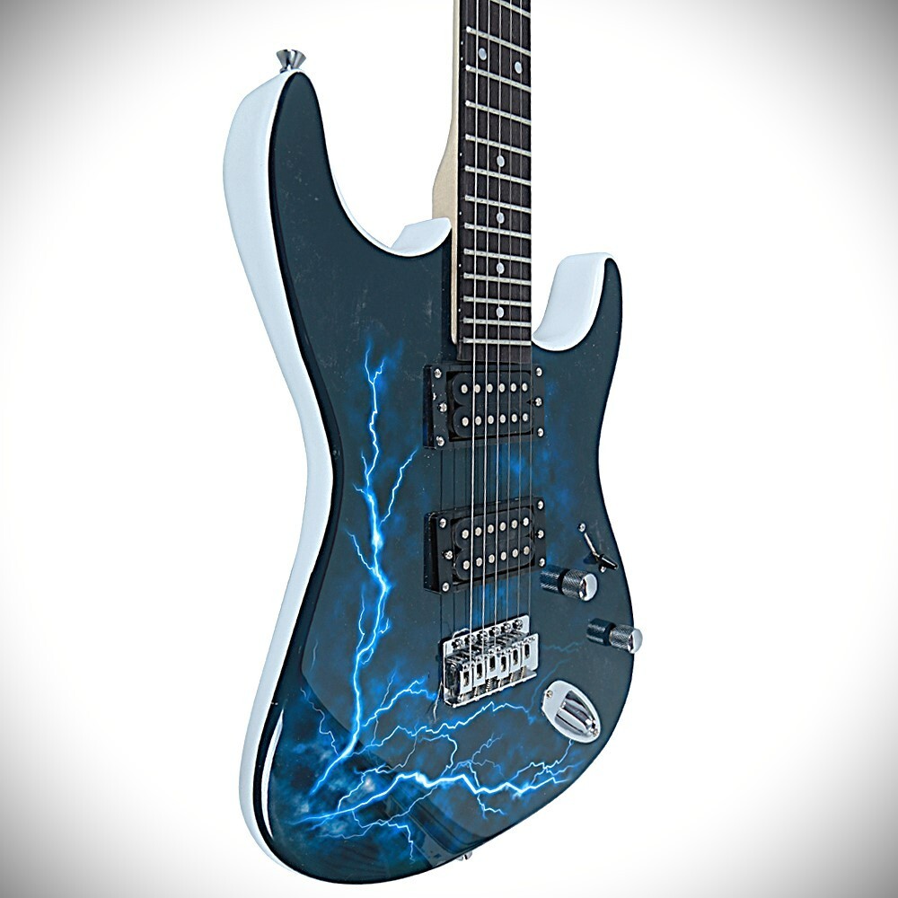 Full-Size Blue, White, Lightning Electric Guitar Starter Package, with Gig Bag