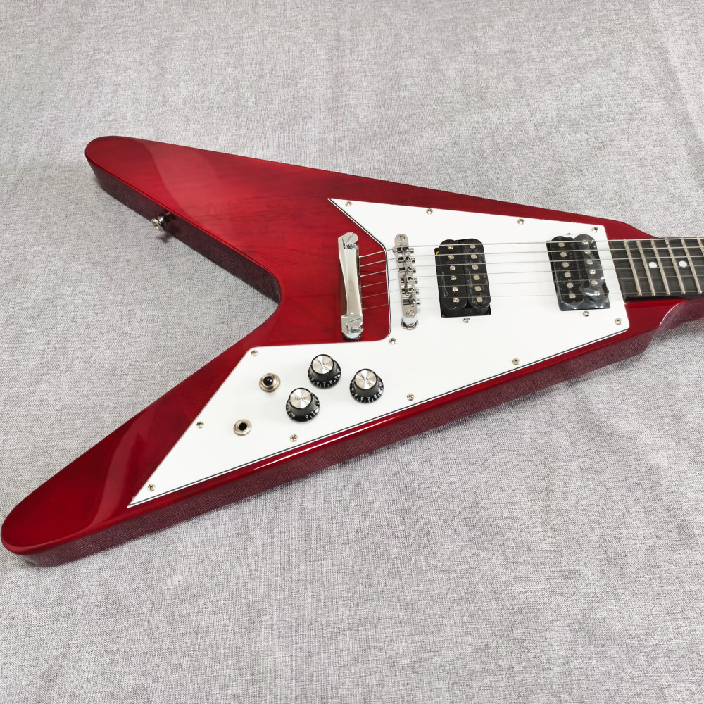 6-string F V style Solid Body Electric Guitar HH Pickups White Pickguard 22fret