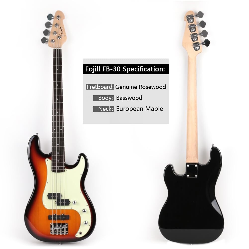 4string electric bass set with amplifier gigbag strap cable string in sunburst