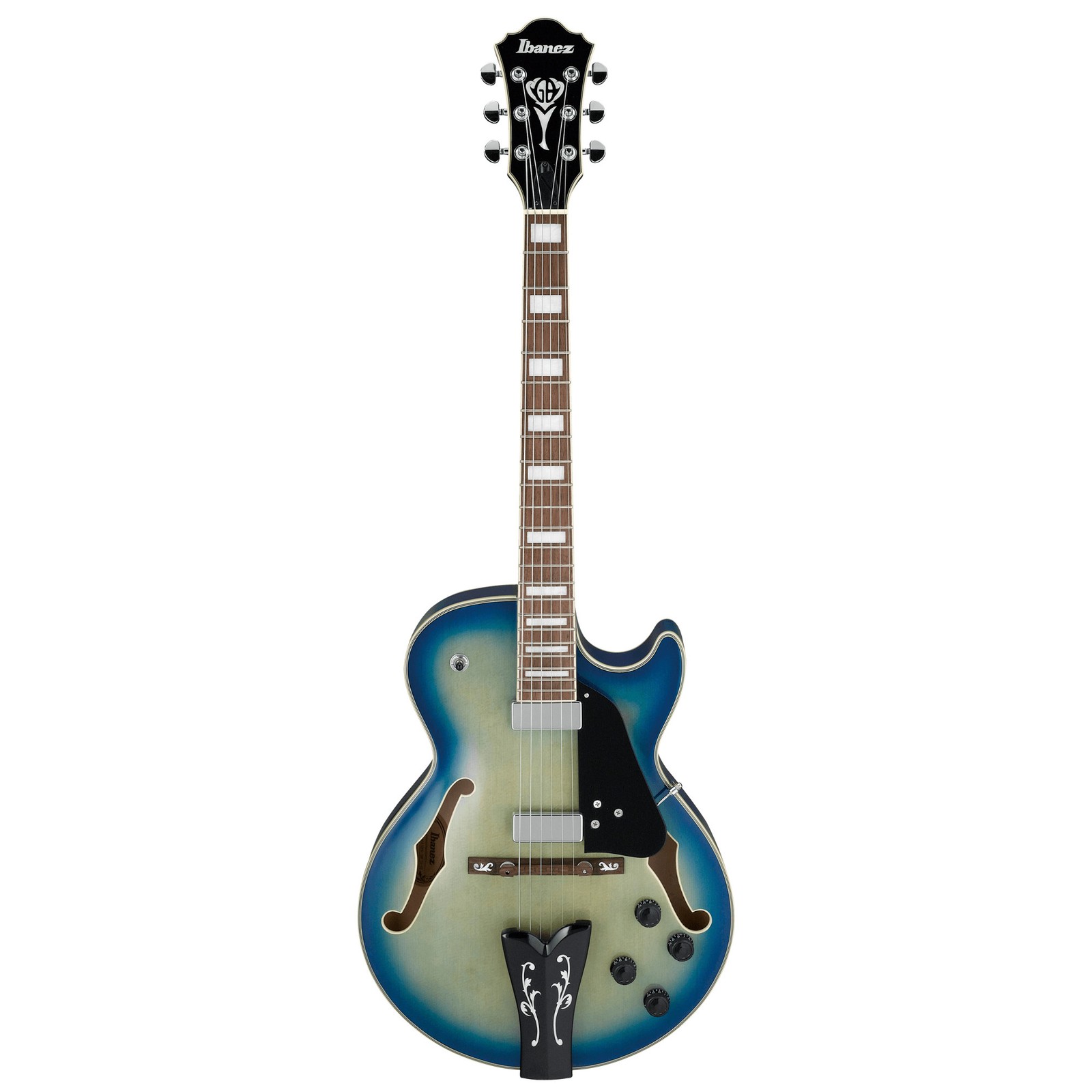 Ibanez GB10EM George Benson Signature Hollowbody E/G, Walnut FB, Jet Blue Burst