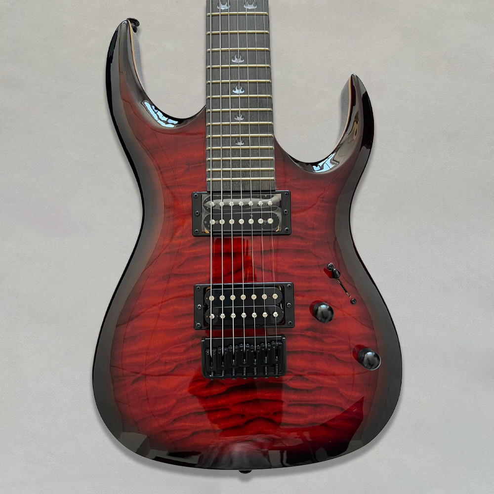 7 String Electric Guitar Solid Mahogany Body Humbucker Pickup Abalone Inlay