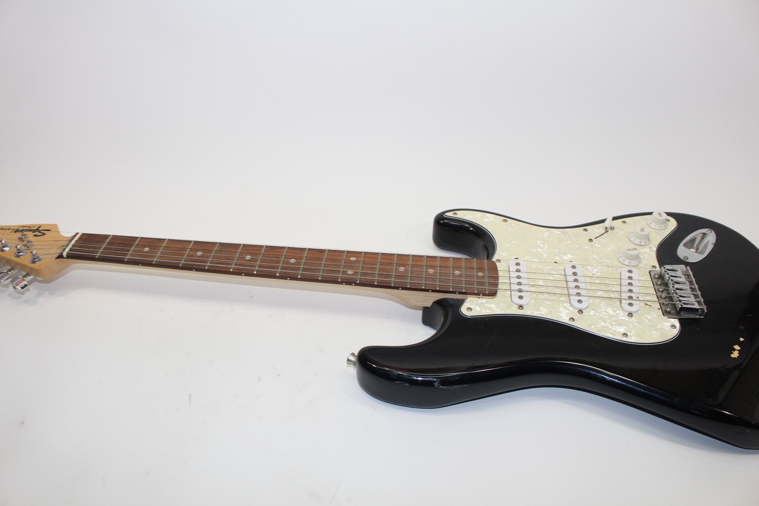 Squier Strat by Fender Electric Guitar – Black with White Pickguard (13013887)