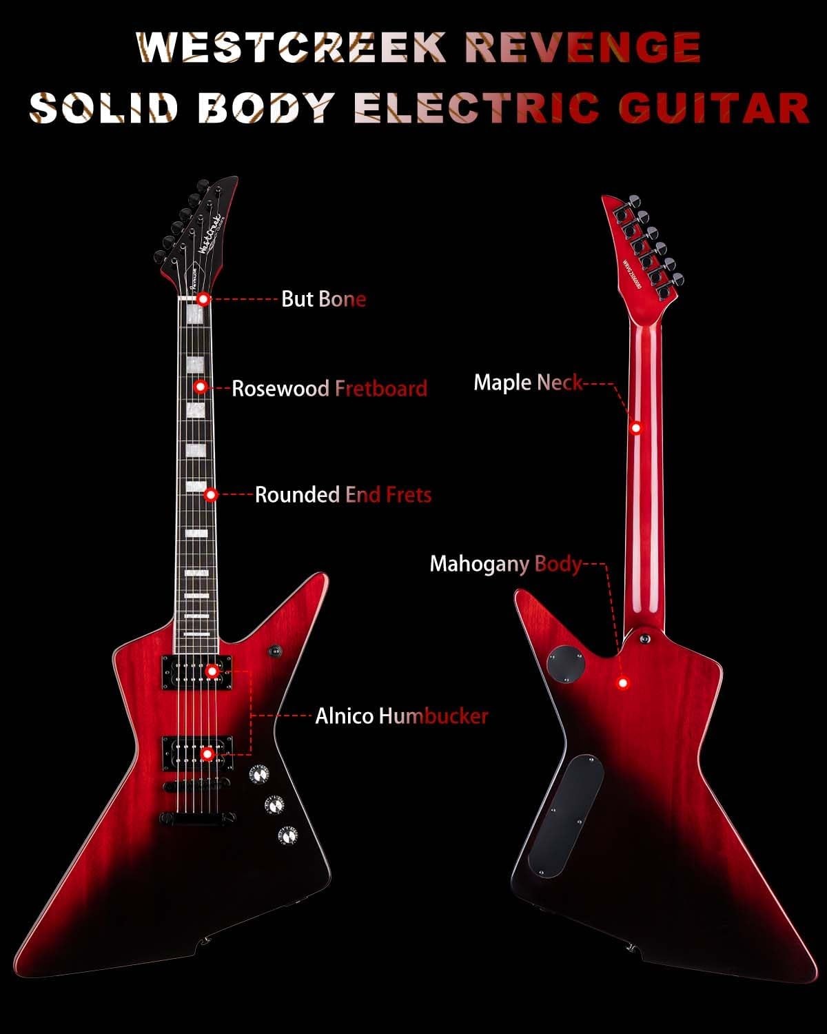 WestCreek Revenge Solid Body Electric Guitar, Heavy Metal Guitar, Right Hande…