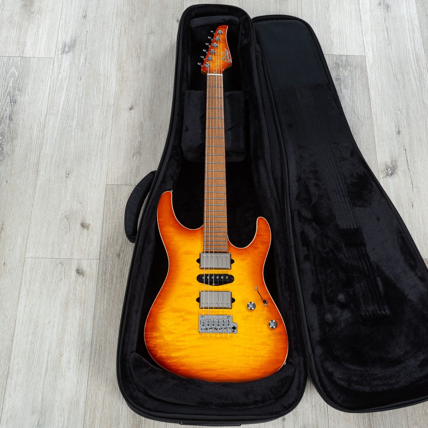 Suhr Custom Modern HSH Guitar, 5A Roasted Birdseye Maple Fretboard, Suhr Burst