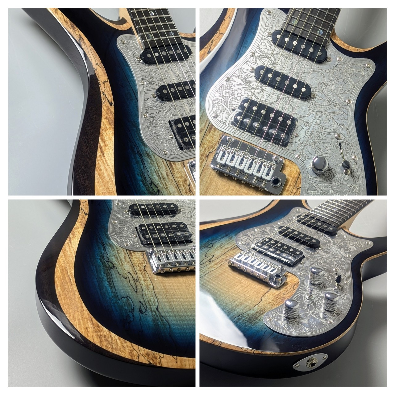 Astrum Guitars Aries Metal SSH Piezo Spalted -Natural to Blue Burst- Piezo picku