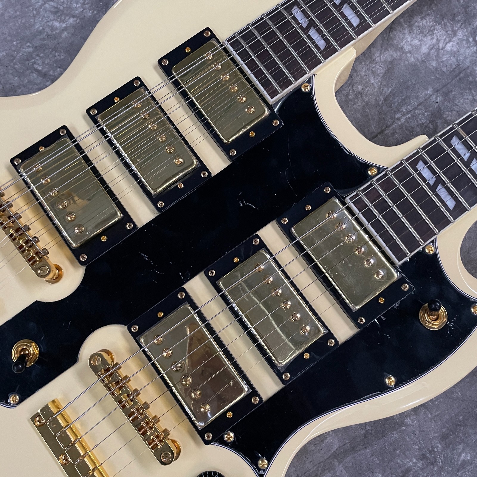 Cream Yellow SG Doubleneck Electric Guitar 12+6s Mahogany Body Rosewood FastShip