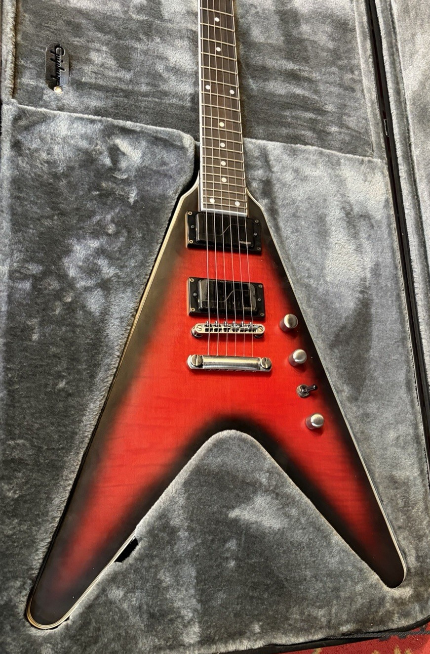 Epiphone Dave Mustaine Flying V Prophecy Electric w/Case – Aged Dark Red Burst