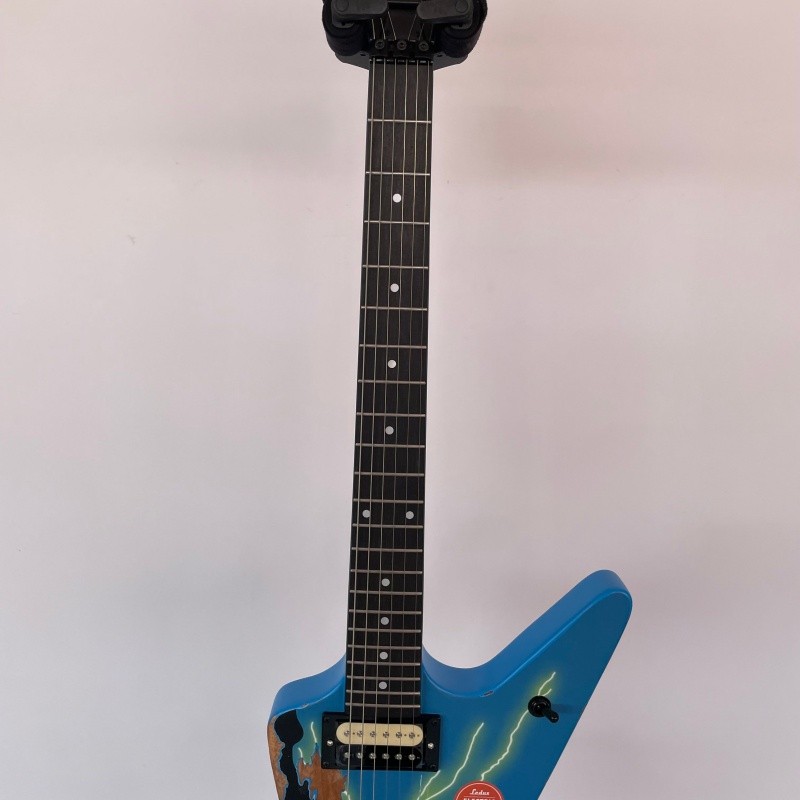Vintage Aged Blue Lightning Solid Electric Guitar H-H Pickups Rounded fret Edge