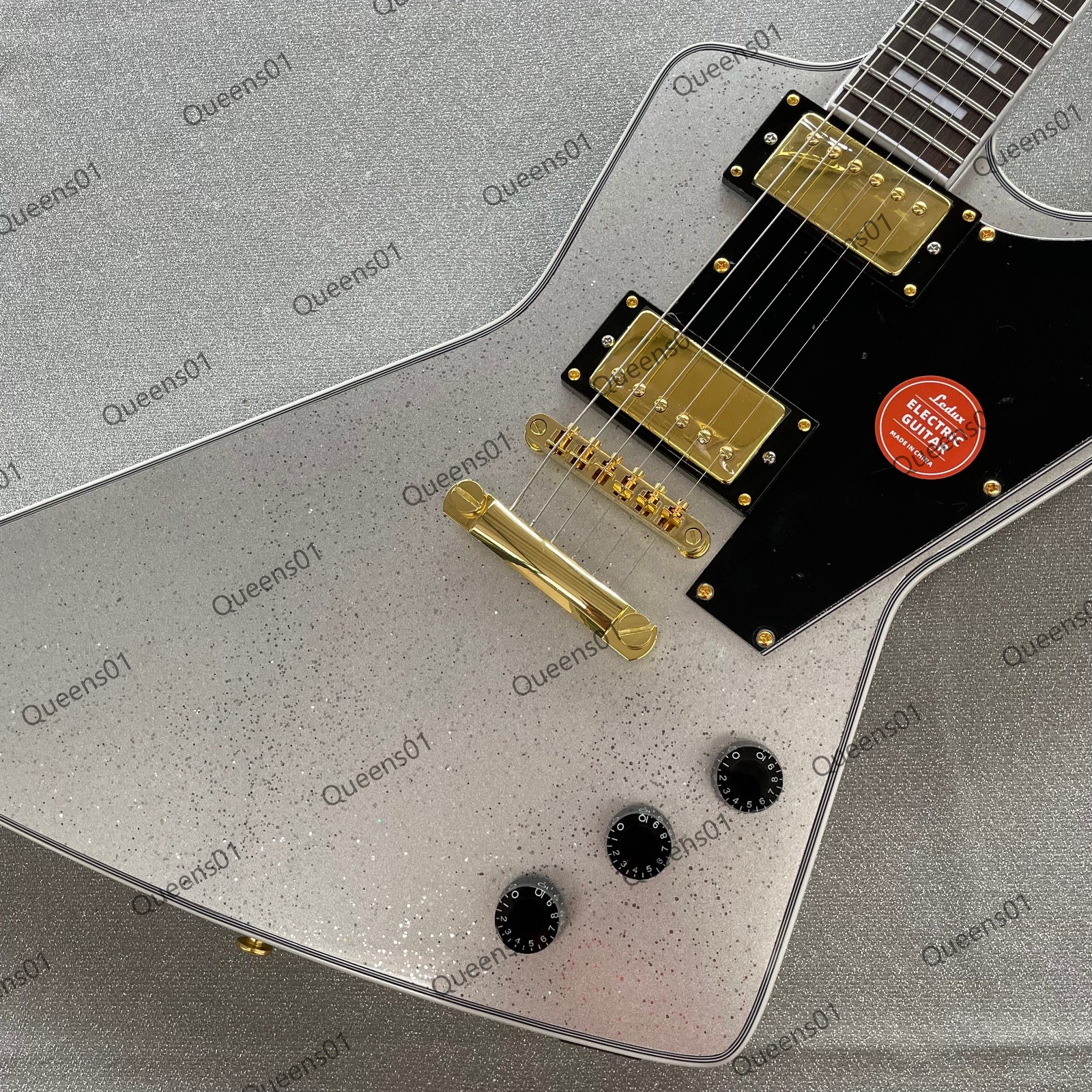 EX Style Electric Guitar Stainless Steel Rounded Frets Solid Body Silver Sparkle