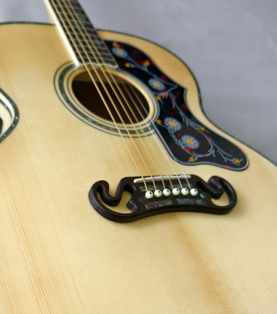 Natural Finish SJ-200 Style Jumbo Acoustic Guitar, Spruce Top & Abalone Inlays