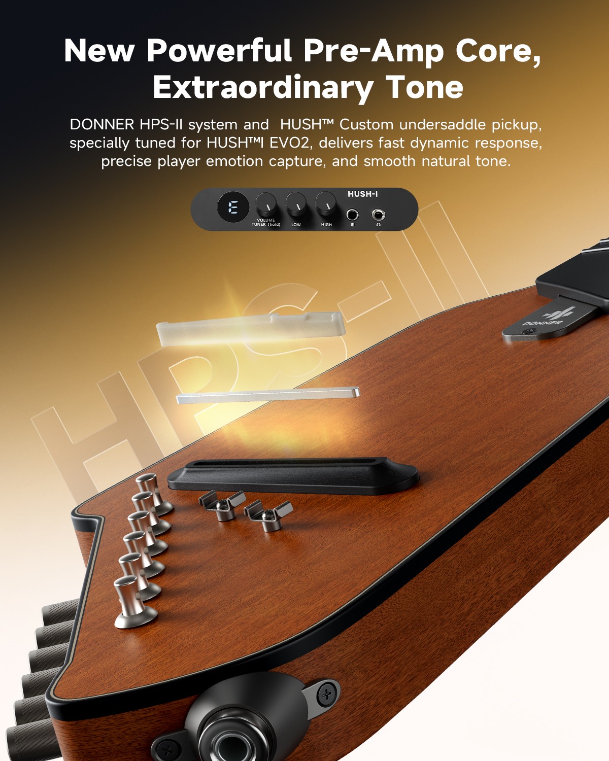 Donner HUSH™ I Travel Acoustic Electric Guitar Portable Headless Silent Pratice