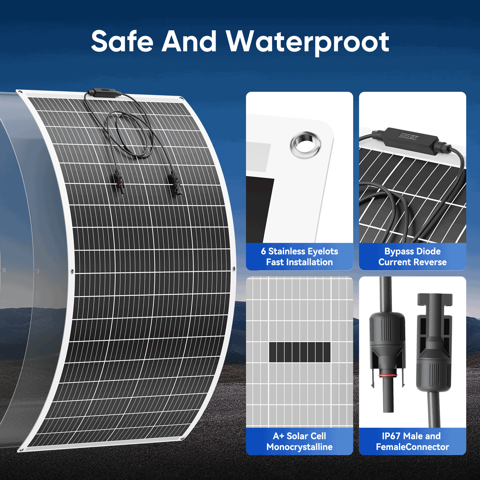 200W 12V Monocrystalline Solar Panel Charger Home RV Car Off Grid Battery Camper