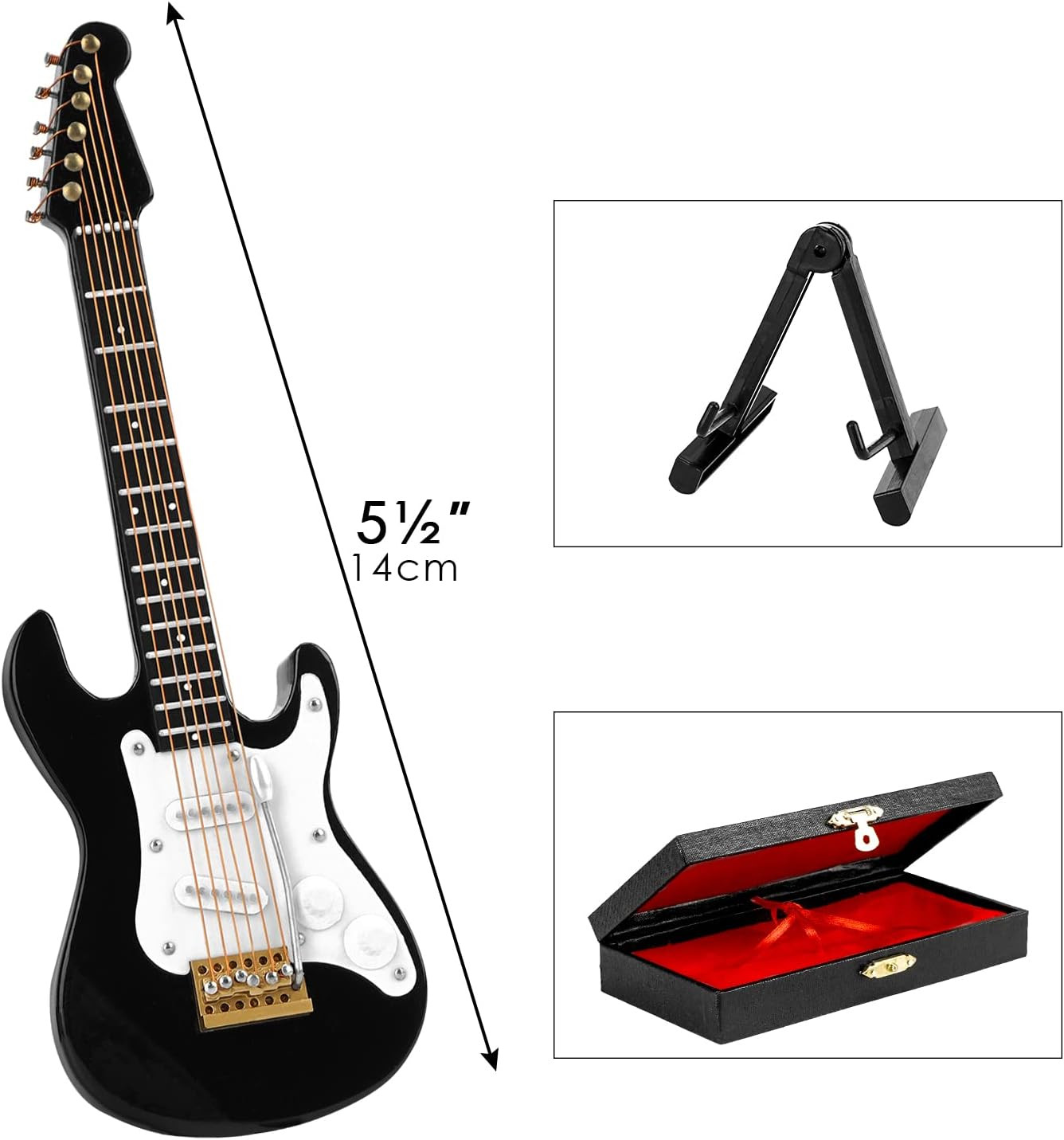 Miniature Guitar with Stand and Case, 14Cm Mini 6 Strings Electric