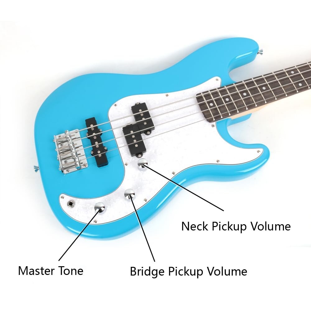 Blue Full Size 4 Four String Electric Bass with amplifier,bag,strap,string