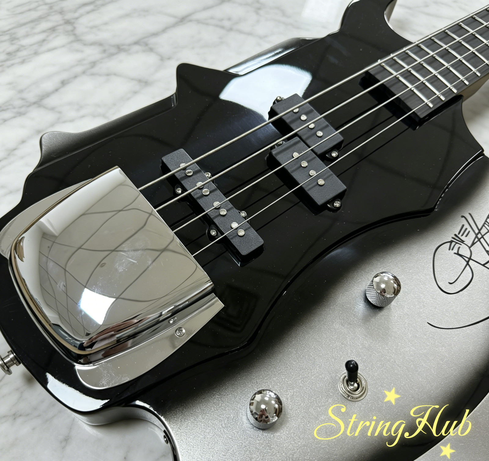 US Black & Silver Gene Simmons Axe Bass style Electric guitar Mahogany Body