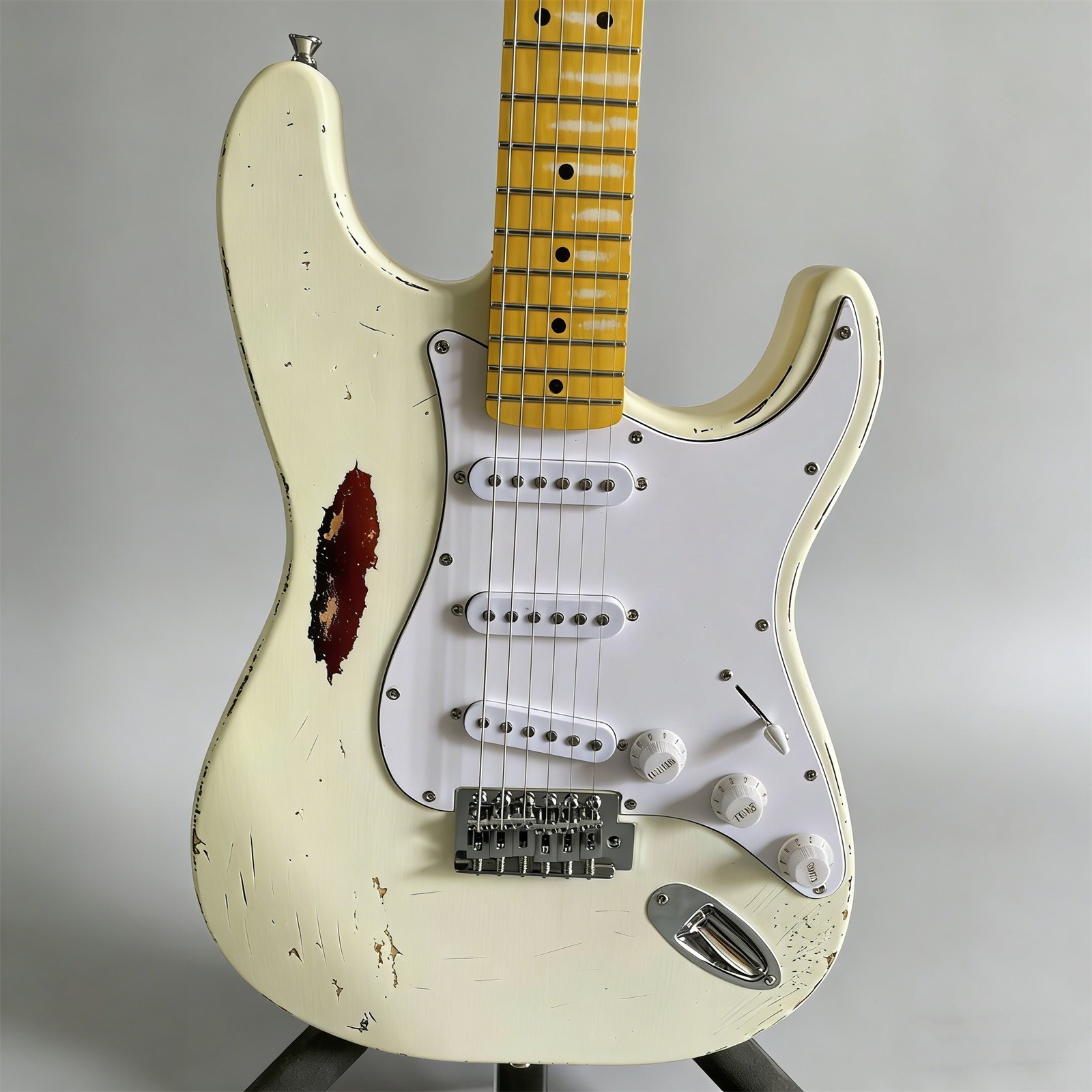 Vintage aged white top Electric Guitar Alder Body Maple Fretboard&Neck Chrome