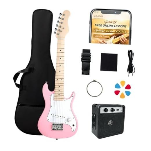 30in Kids Electric Guitar Starter Kit for Beginners, Mini Electric Guitar Pink