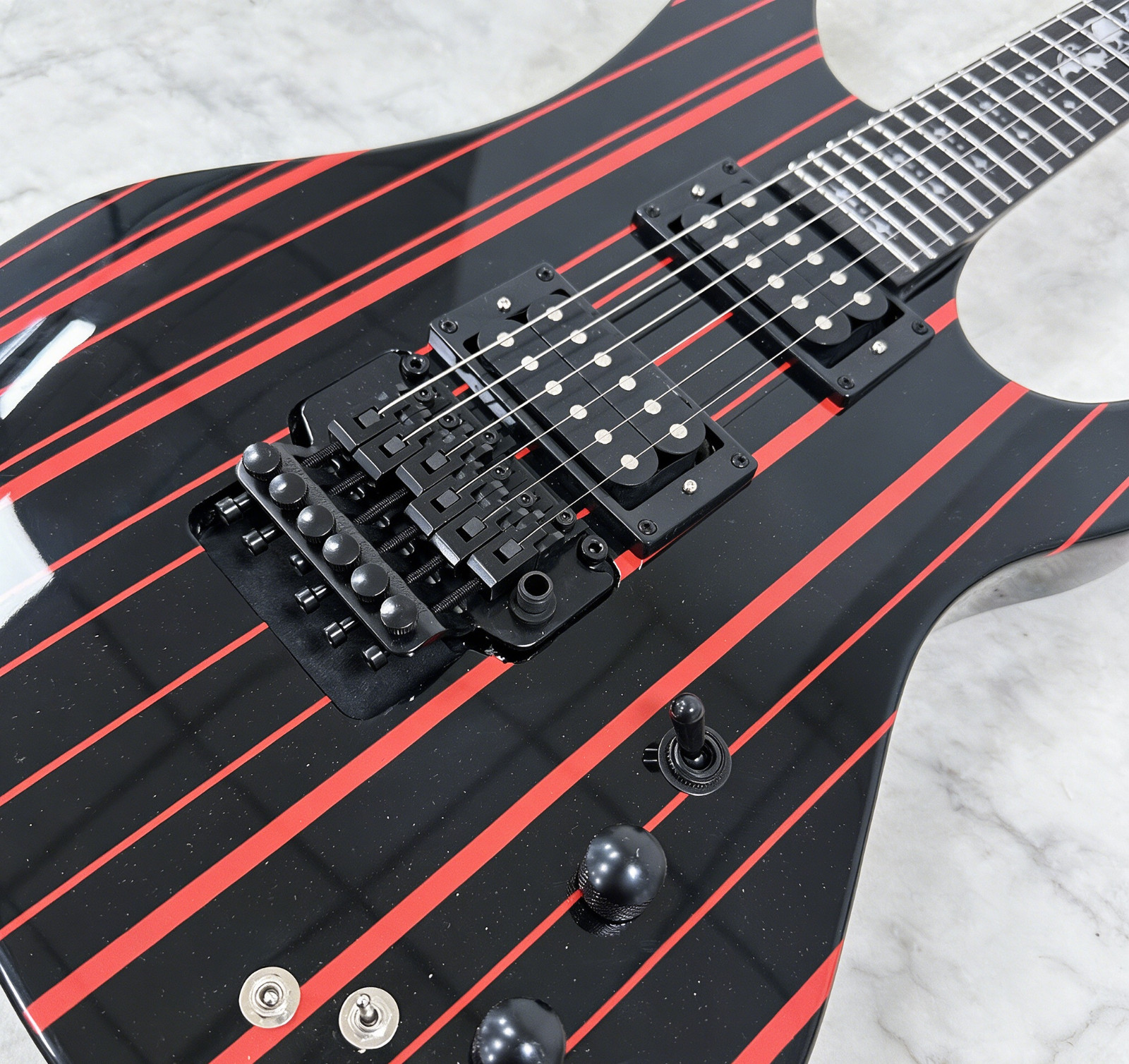 Black Red Striped Synyster Gates Style Electric Guitar HH Pickups Floyd Rose