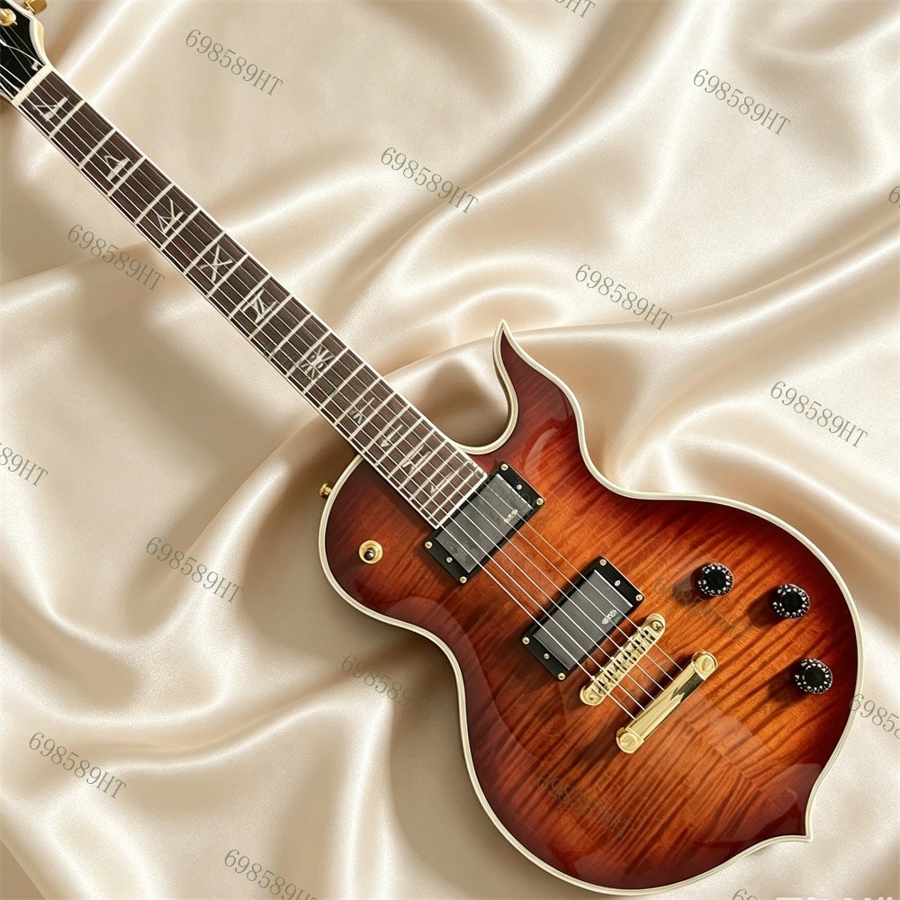 Solid Electric Guitar Spalted Maple Top Stainless Rounded Fret Edge Sunburst