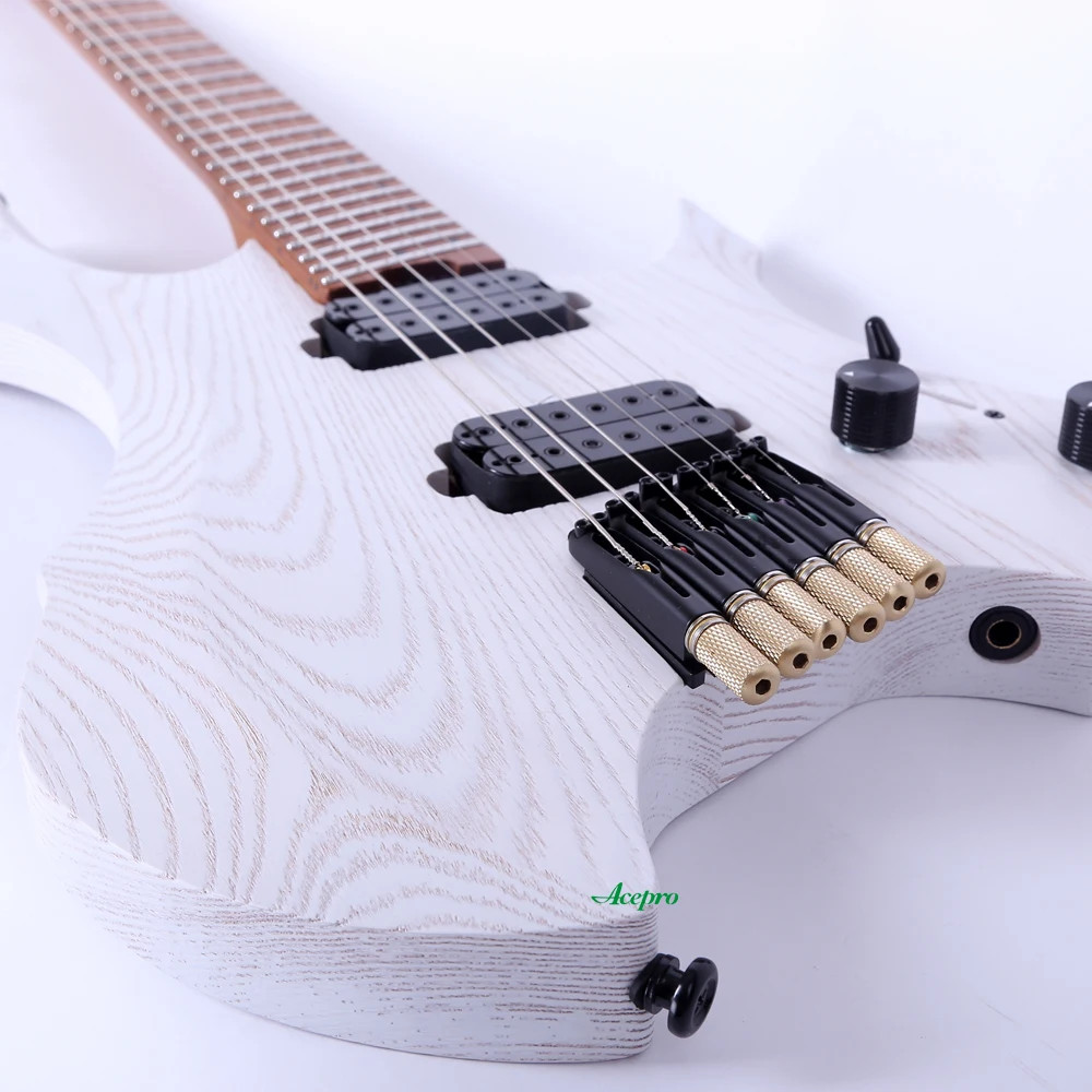 White Headless Electric Guitar Jumbo Stainless Steel Frets Roast Maple Ash Body