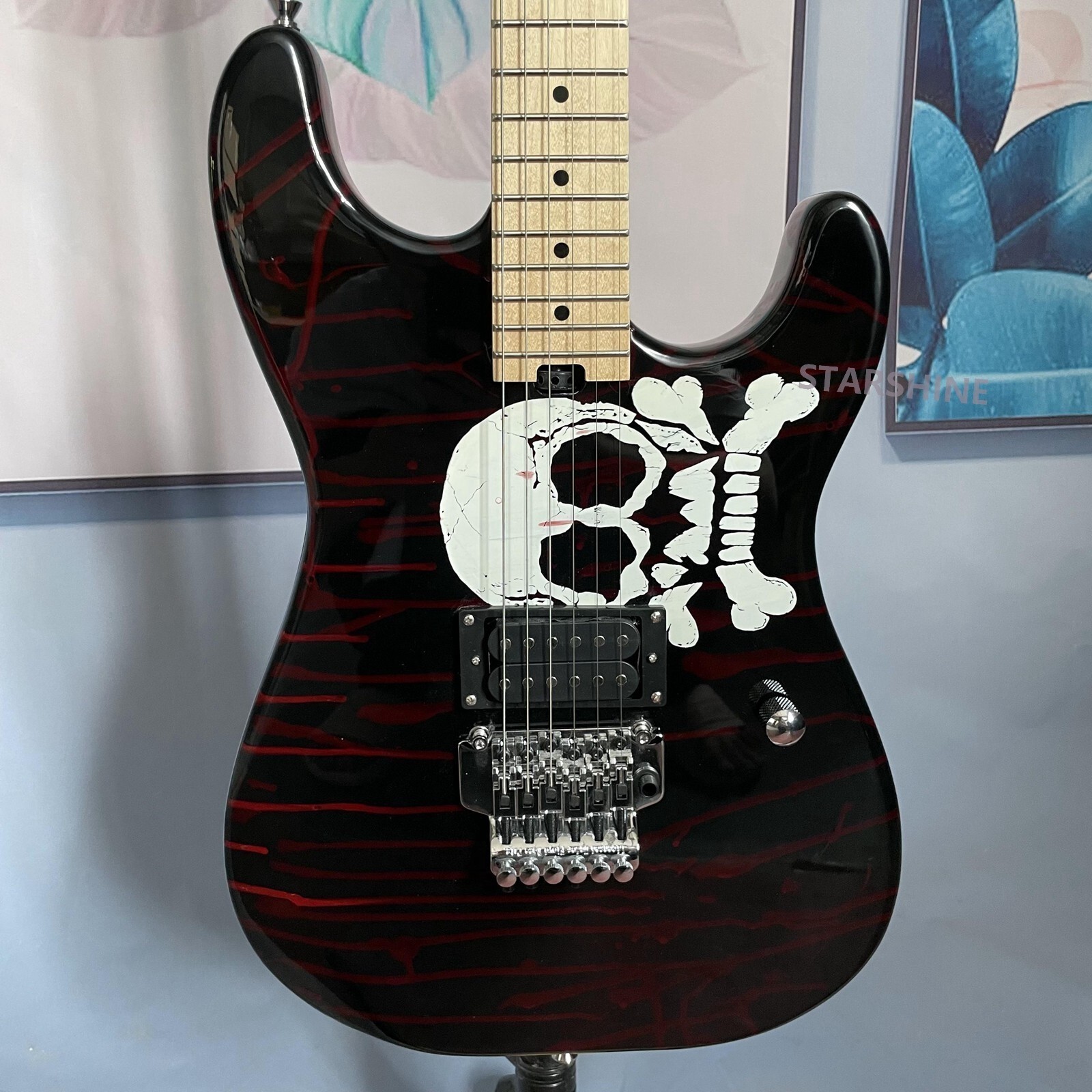 Unbranded Skull Top Electric Guitar Basswood Body Maple Fretboard Chrome fast