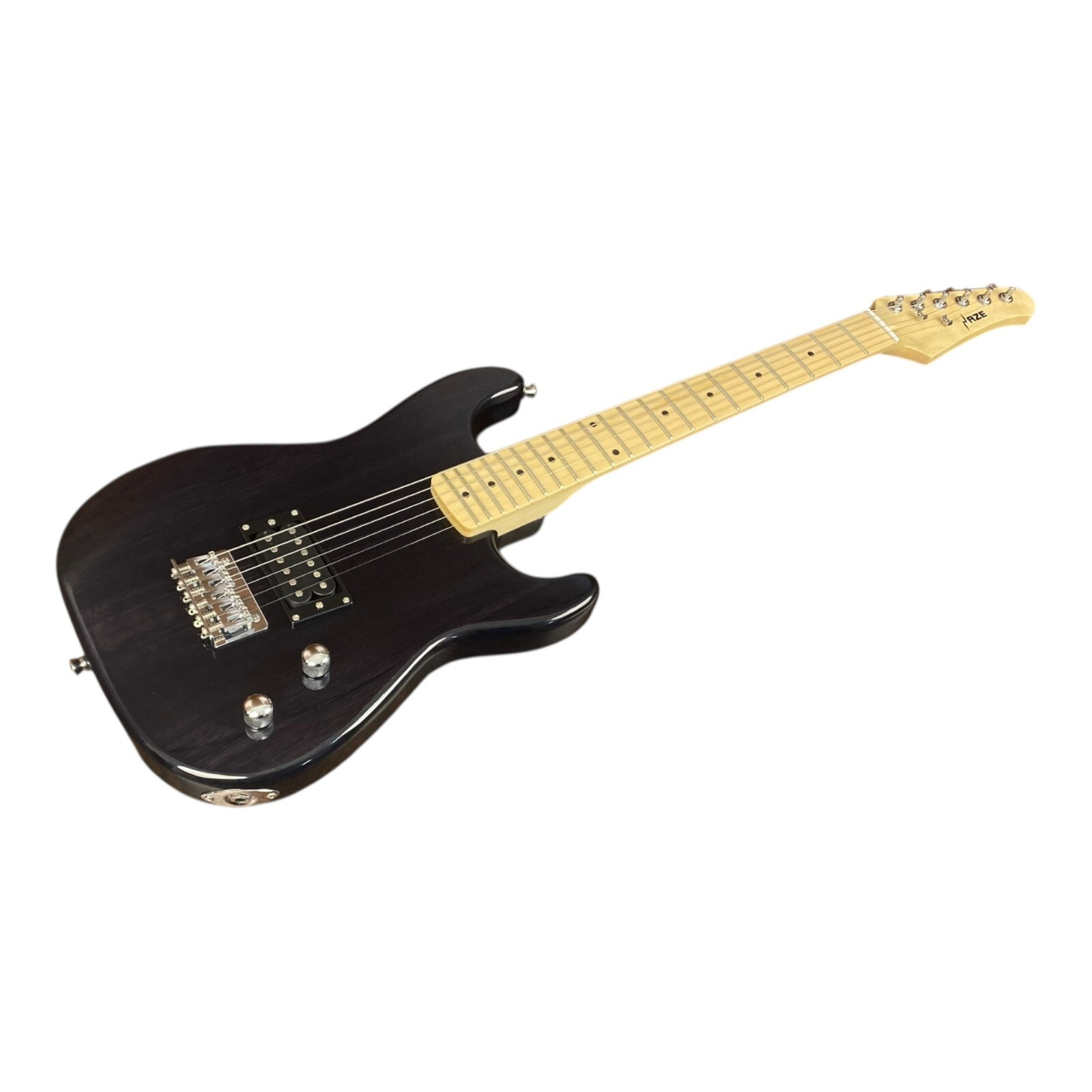 Haze HST 3/4 Size Electric Guitar – Gloss Transparent Black with Bag HST013BK34