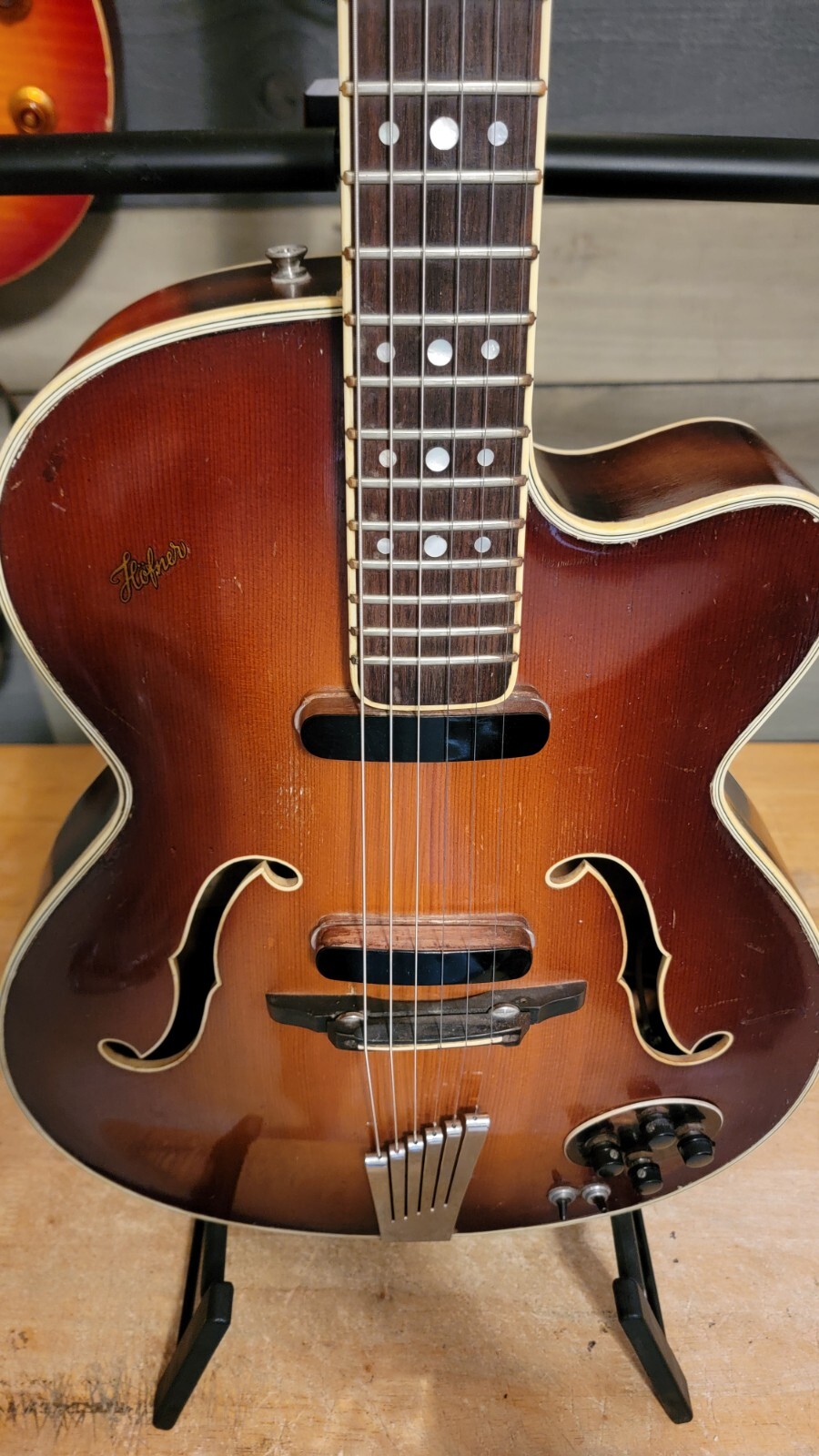 1956 Hofner President Electric Guitar 2 Pickup Cutaway Sunburst Nice Shape W/HSC