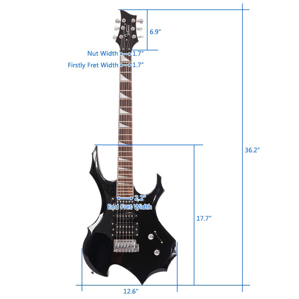 US Flame Black Maple Electric Guitar HSH Pickup W/Bag Strap Tremolo Arm Cable