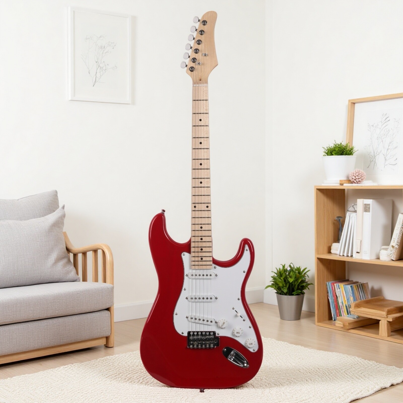 ST-Style Electric Guitar Set – SSS Pickups, Basswood, Maple Neck, Red Finish