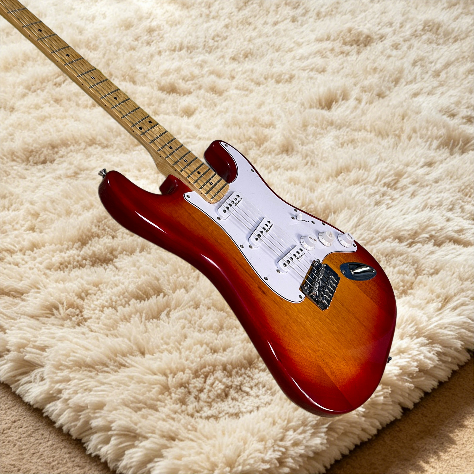 ST Electric Guitar Mahogany Body Cherry Sunburst Color Maple Fretboard 22 Frets