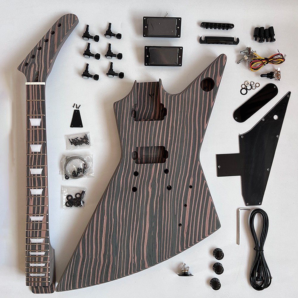 DIY Electric Guitar Kits 22 Frets Zebrawood Body Set In Bone Nuts Free Ship