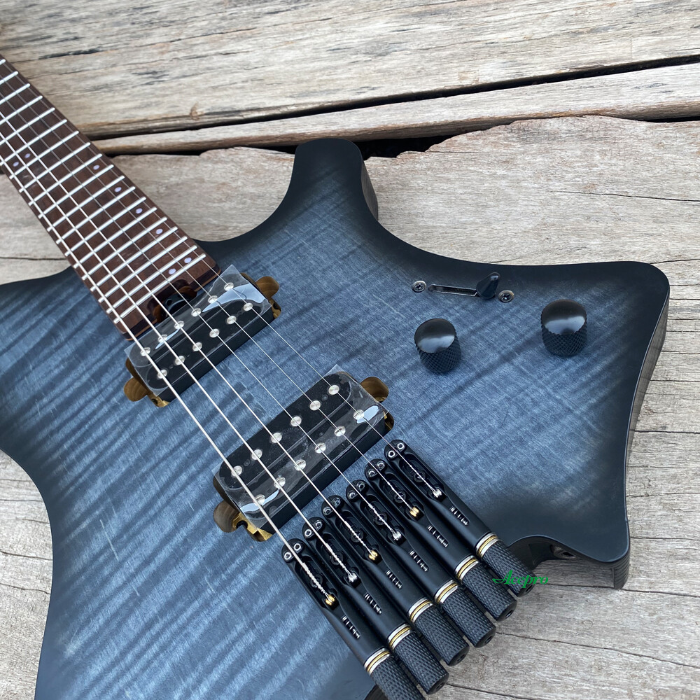 Acepro Upgraded Pro Headless Electric Guitar Black Burst Flame Maple Ash Body