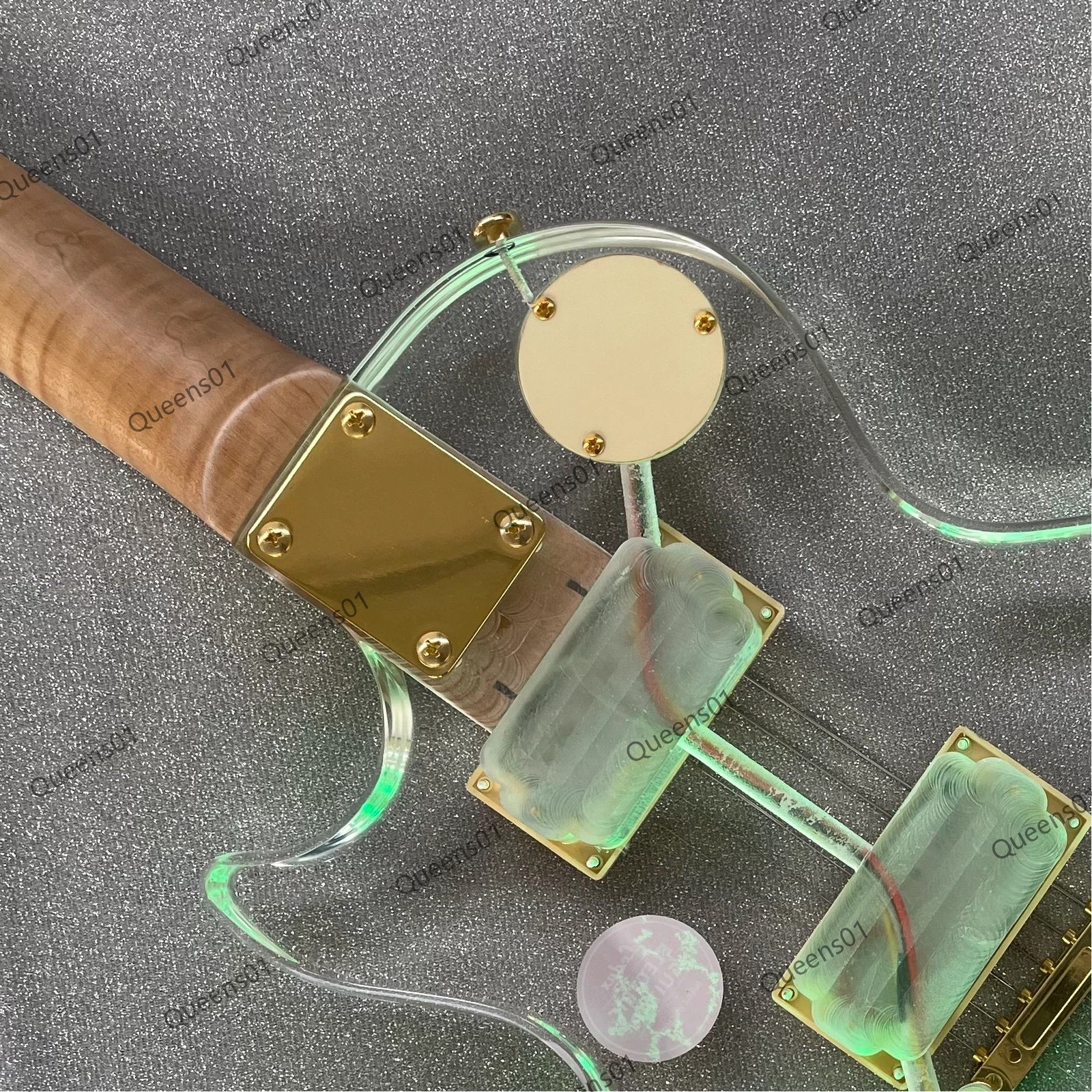 Acrylic Electric Guitar Stainless Steel Frets Gold Hardware Solid Green Light